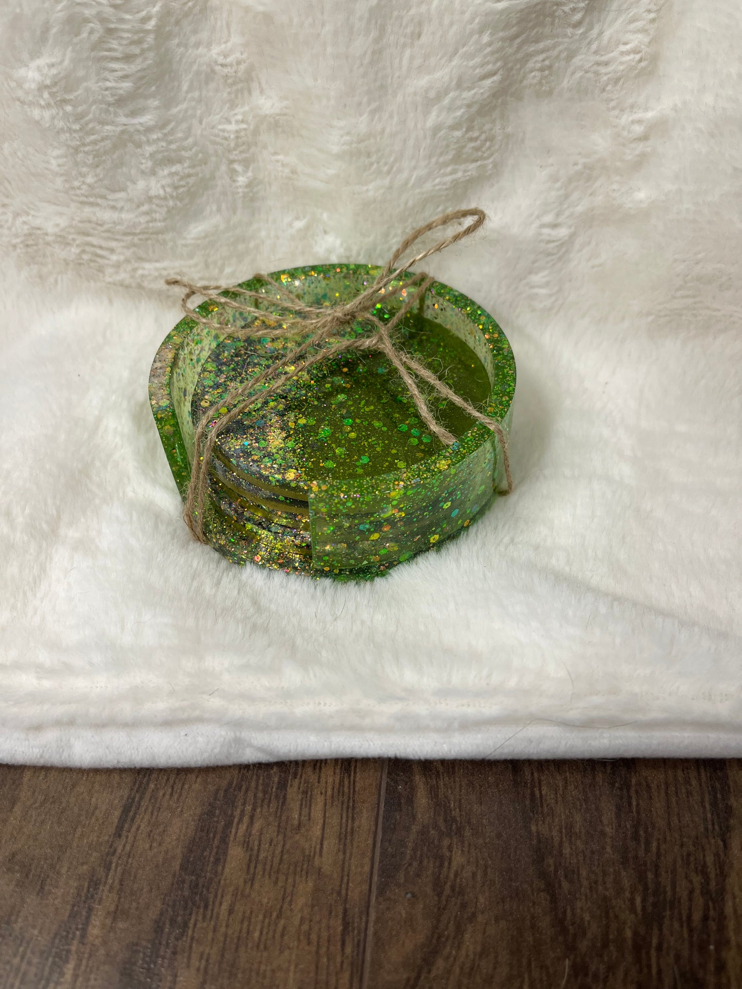 Green glitter coaster set
