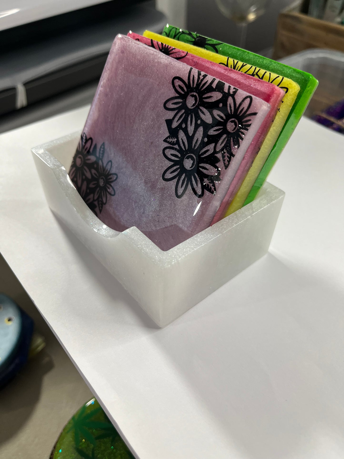 SQUARE FLOWER COASTER SET