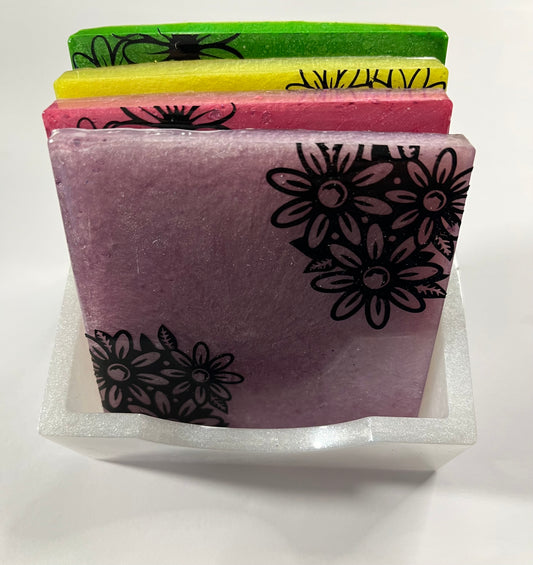 SQUARE FLOWER COASTER SET