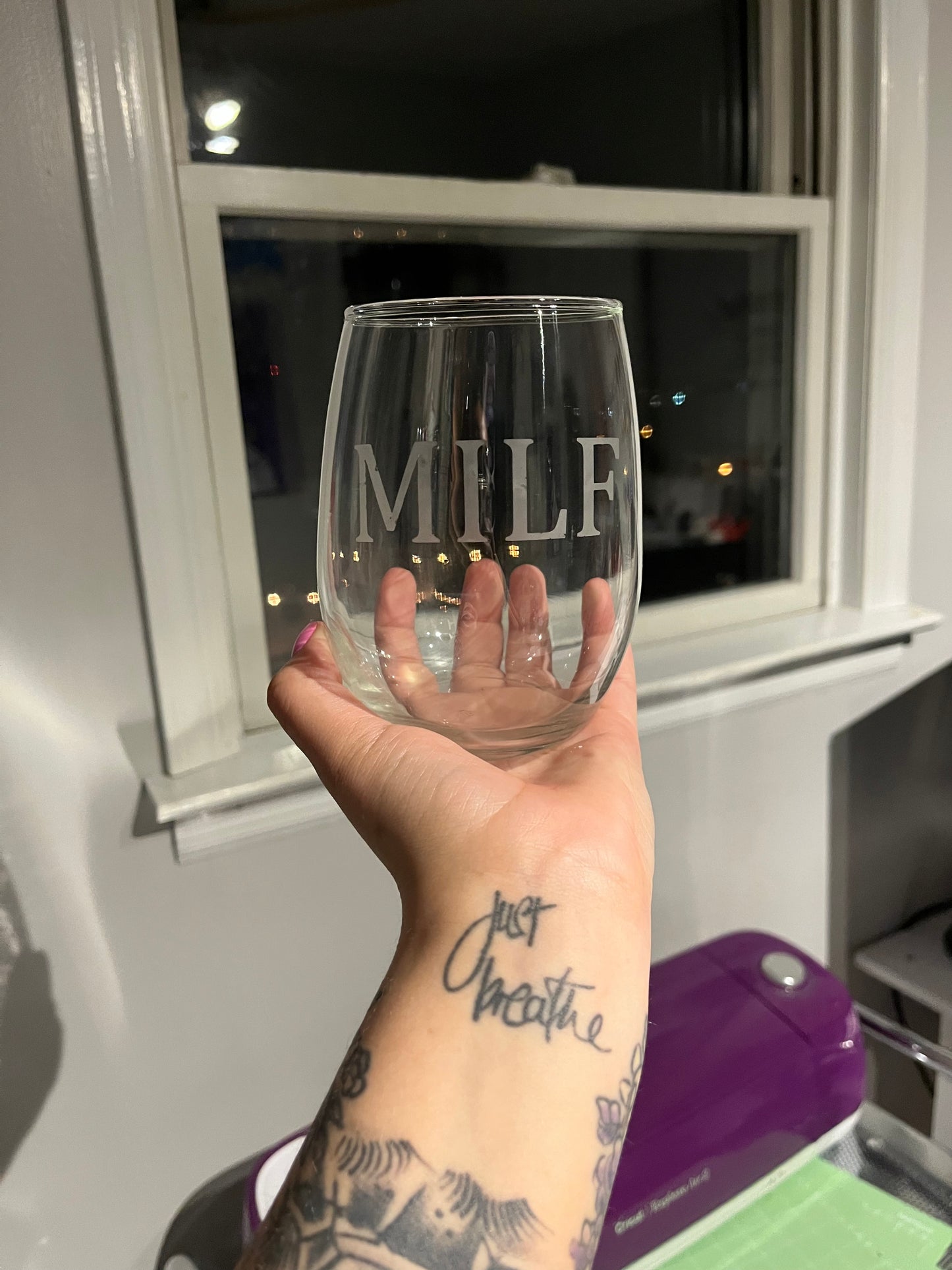 Custom etching on wine tumbler (price is cup/etching)