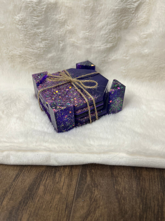 Purple glitter coaster set