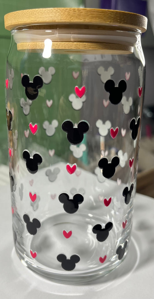 Mickey Ear and Heart Glass Tumbler