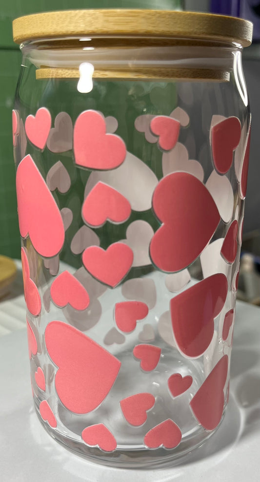 Pink Heart Glass Tumbler