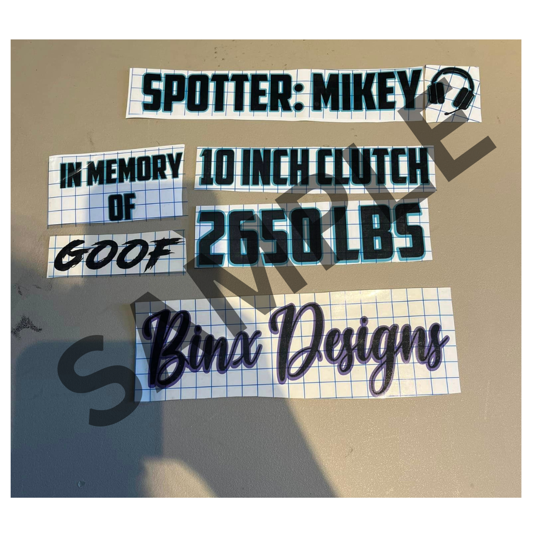 Custom vinyl decals for a racecar